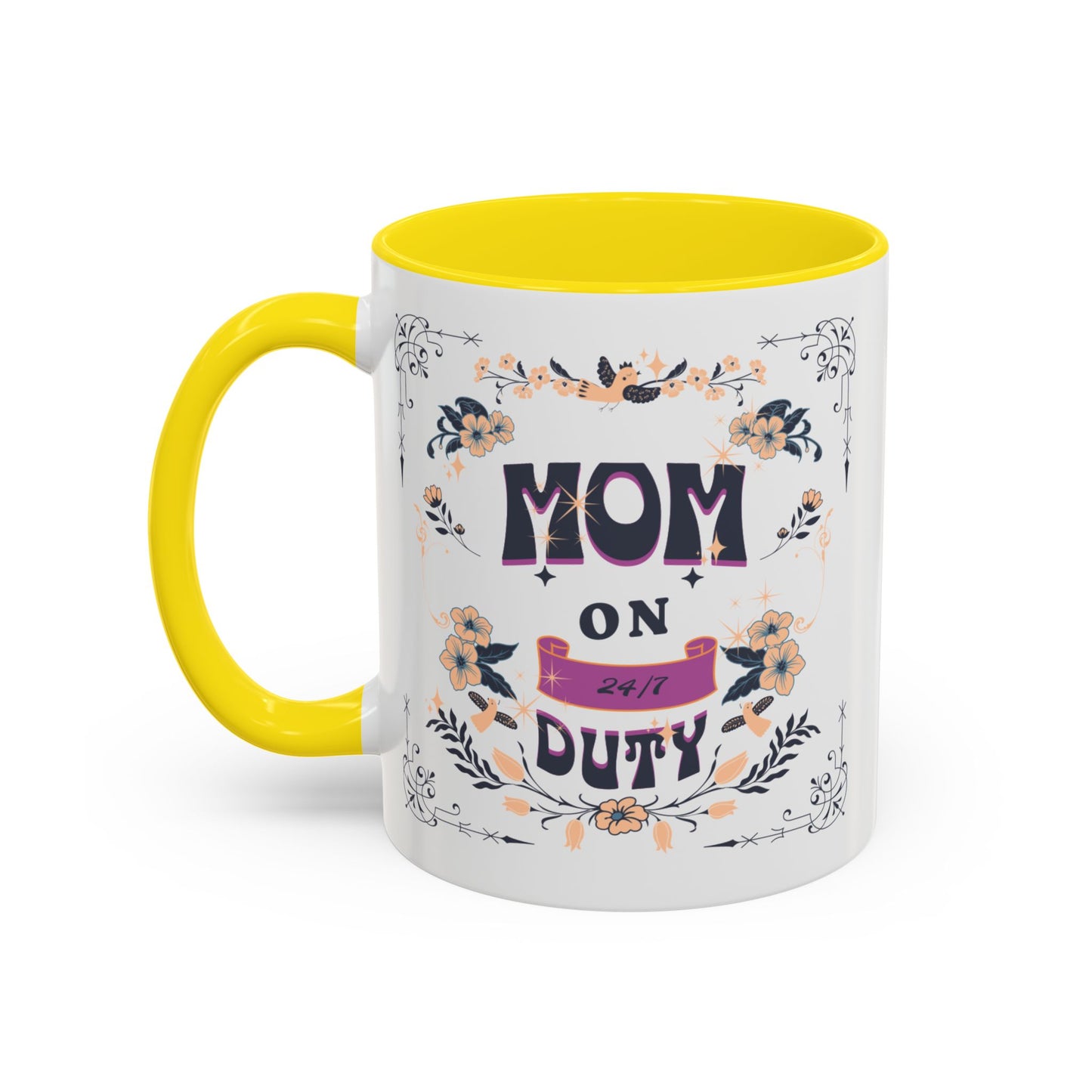 Mom on Duty Accent Coffee Mug — Floral Mother's Day Gift (11/15 oz)
