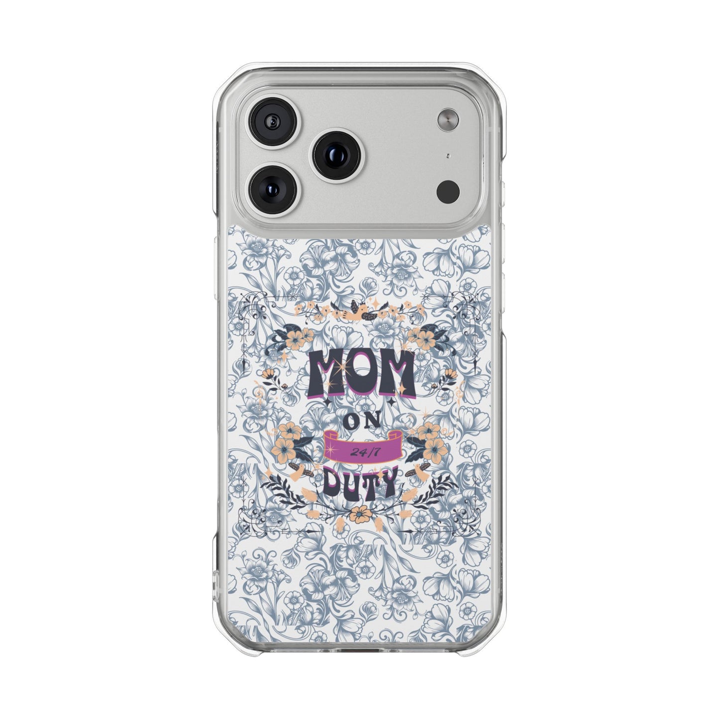 Magnetic IPhone Case — “Mom On Duty” Floral Design
