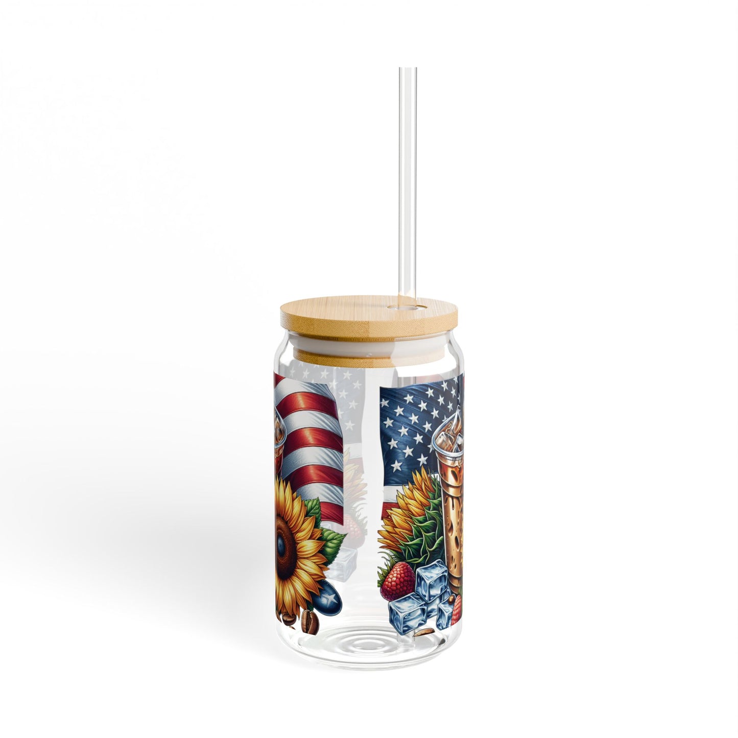 Patriotic Sunflower Iced Coffee Sipper Glass — 16oz Americana Drink Tumbler
