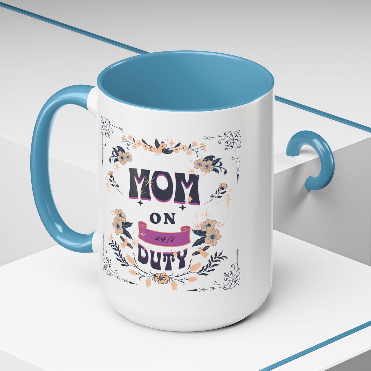 Mom on Duty Accent Coffee Mug — Floral Mother's Day Gift (11/15 oz)