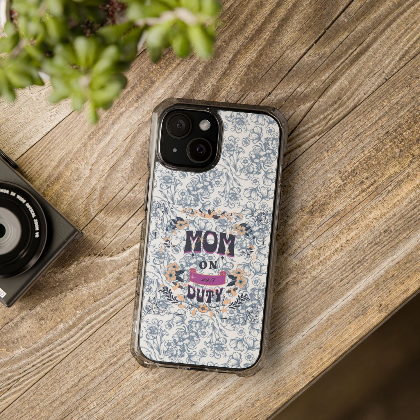 Magnetic IPhone Case — “Mom On Duty” Floral Design