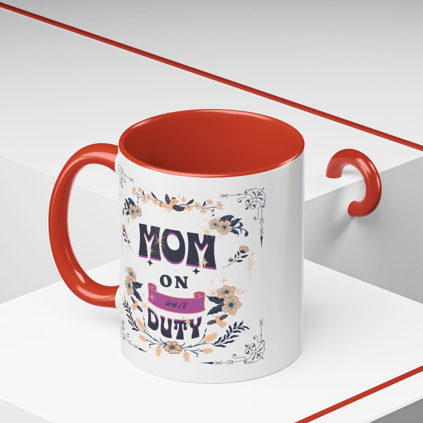 Mom on Duty Accent Coffee Mug — Floral Mother's Day Gift (11/15 oz)
